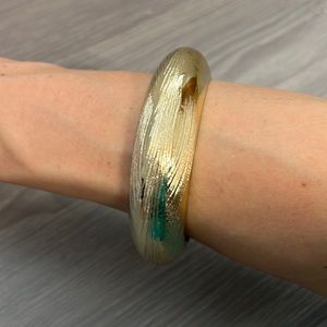 Vintage Plastic Bangle Bracelet with Silver Brushstroke Design